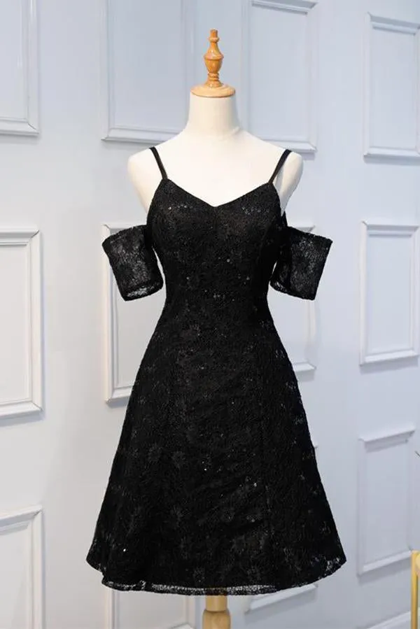 A line Lace Sweetheart Off the Shoulder Spaghetti Straps V Back Homecoming Dresses