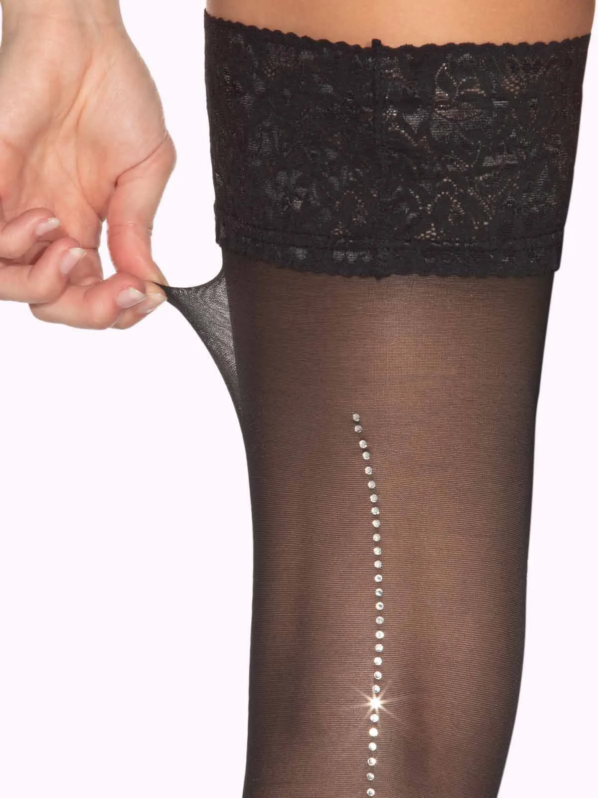 GEMMA Sparkly Rhinestone Sheer Thigh Highs