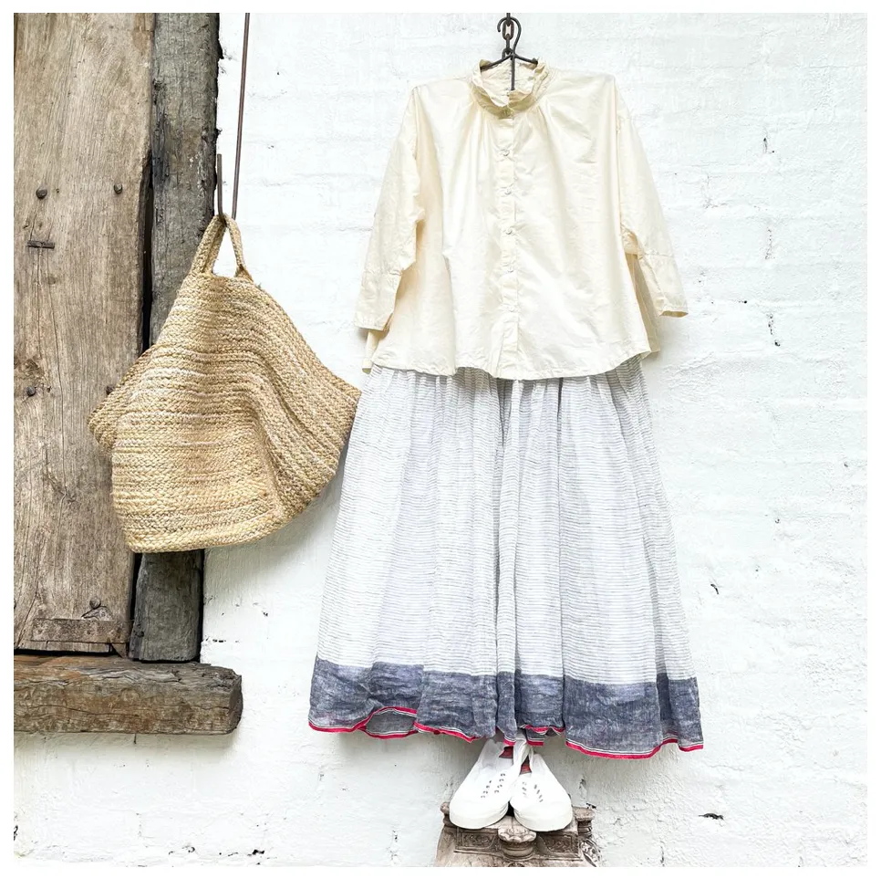 Blue Stripe Linen Gauze High Tea Slip Dress
