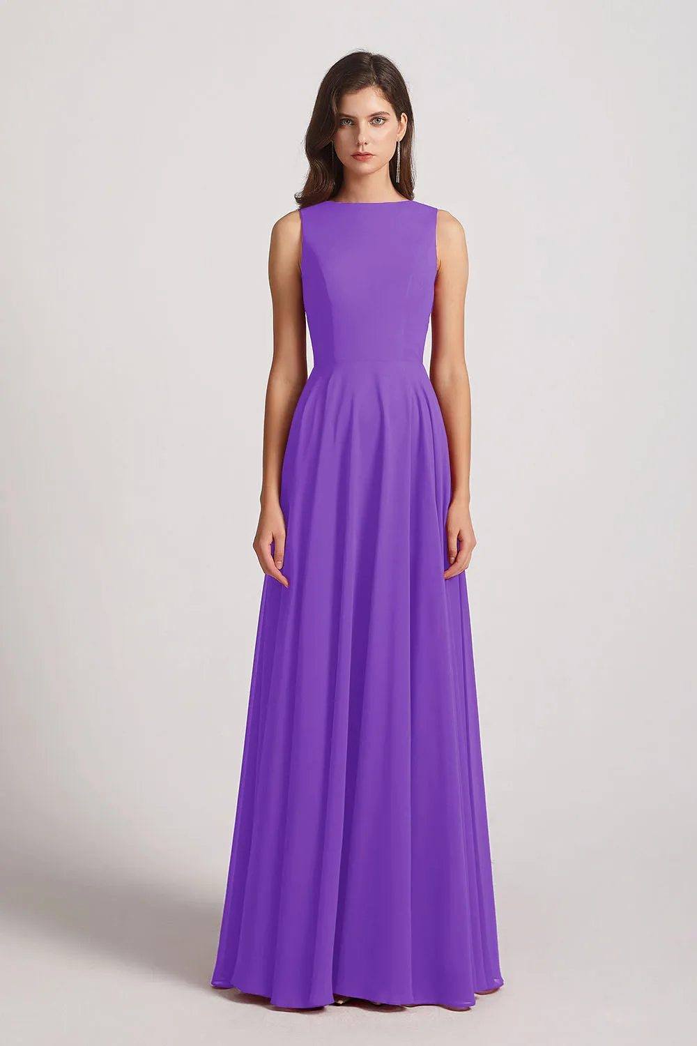Jewel A-line Chiffon Open Back Bridesmaid Dresses (AF0048)