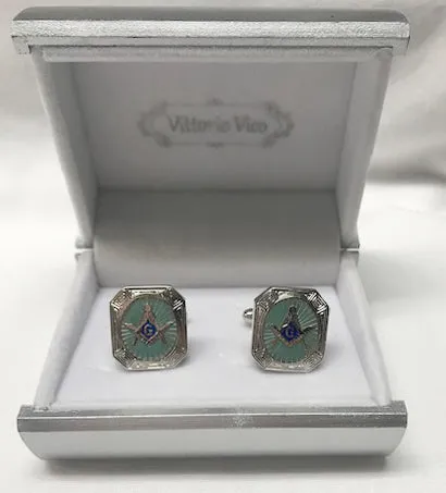 Masonic Silver Burst Square and Compass Boxed Cufflinks