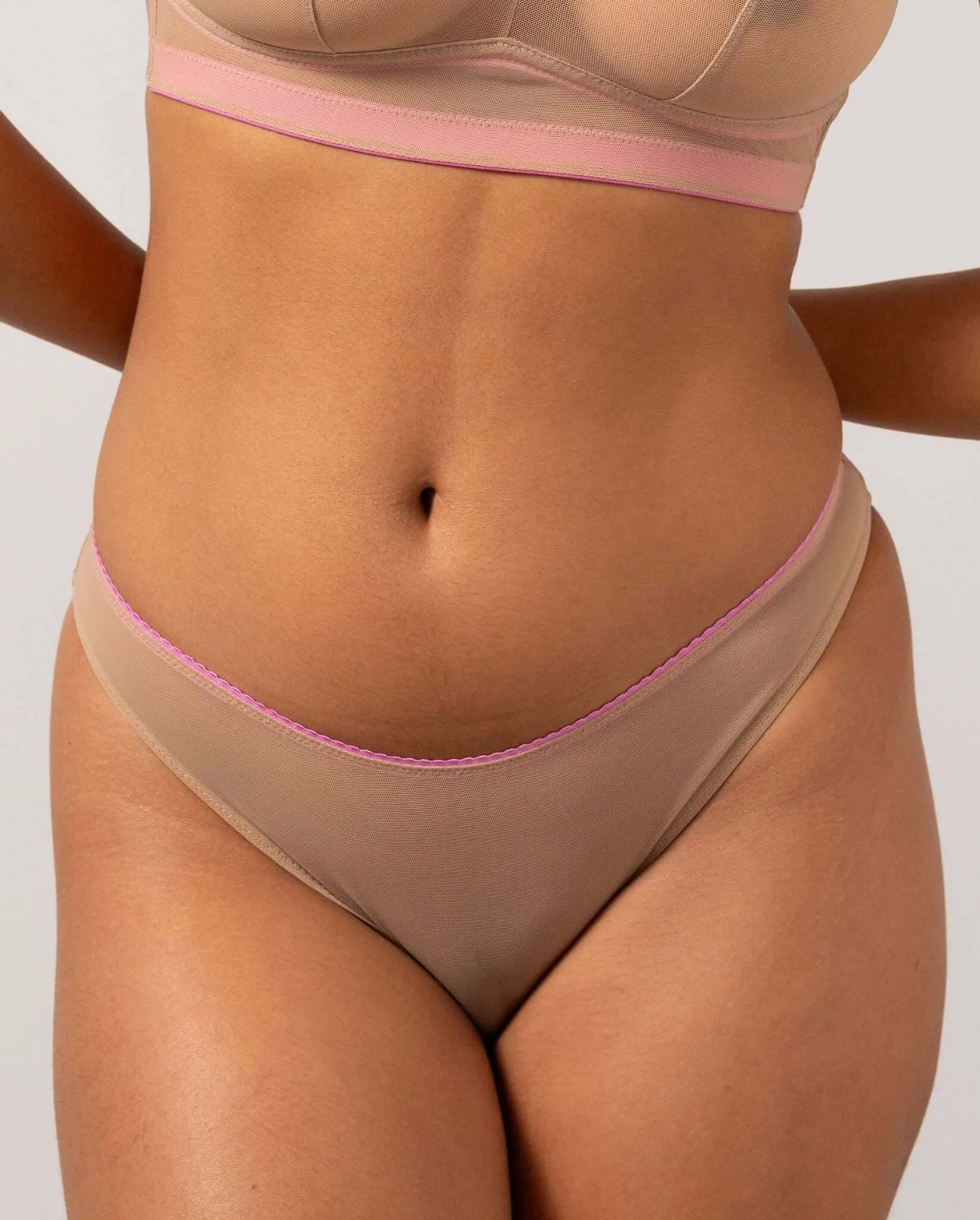 Mesh Bikini Briefs Sand/Candy Pink